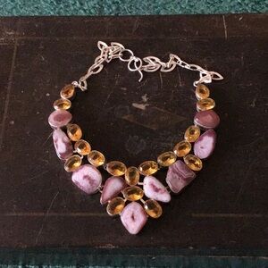 Silver ,Citrine and solar quartz necklace from India